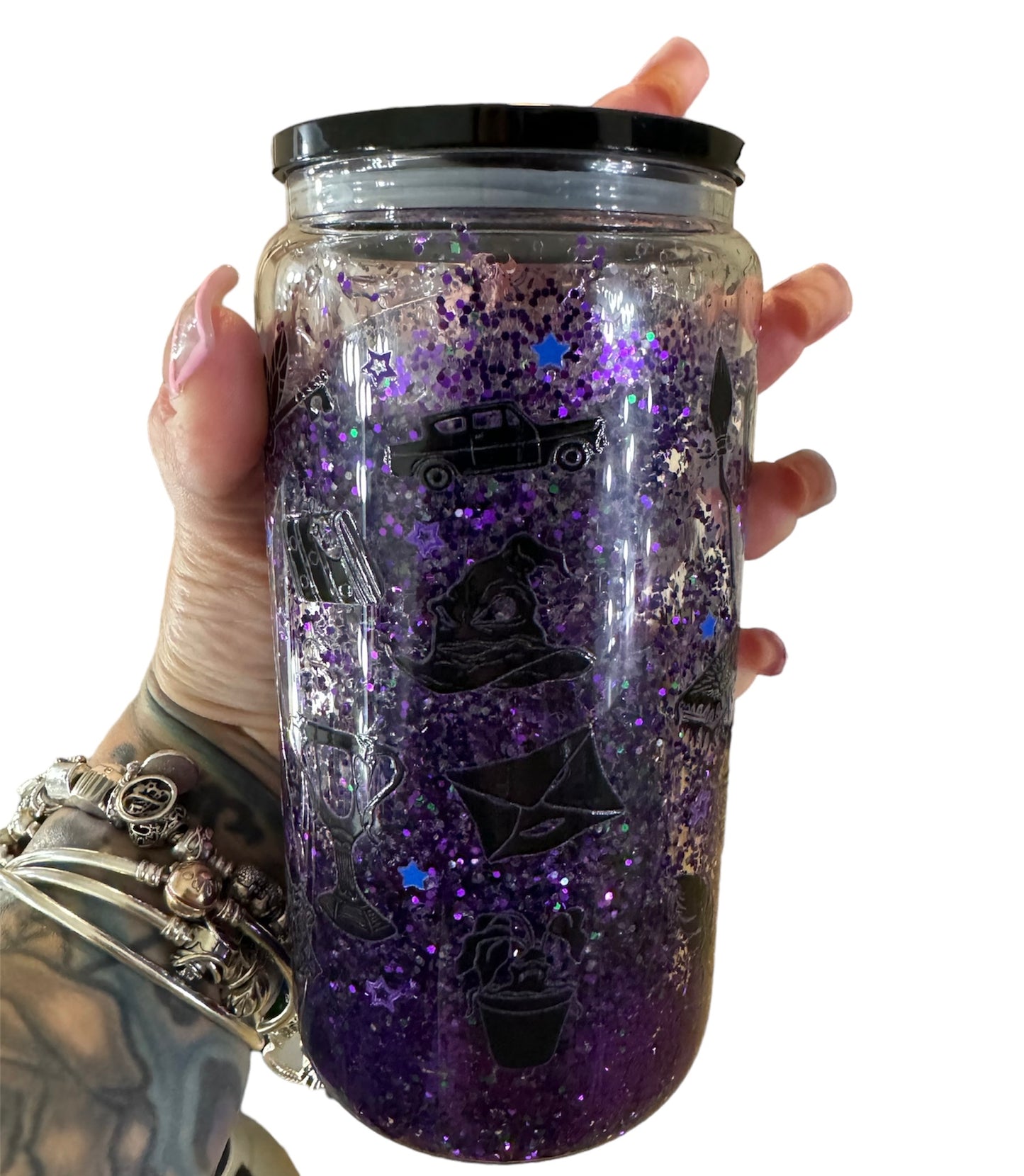 16oz snow globe nightmare before Christmas cup with acrylic lid