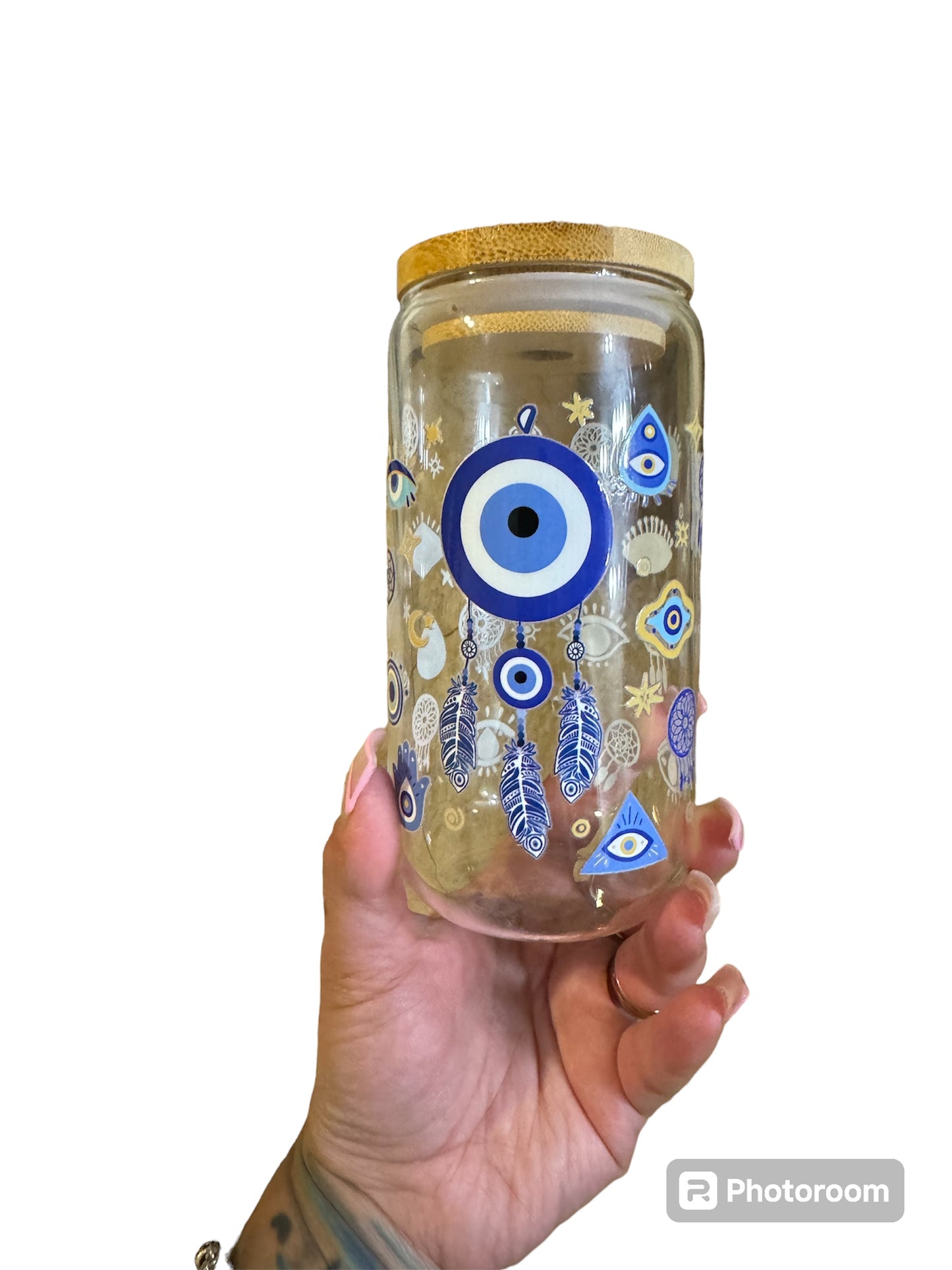 16oz evil eye glass cup
