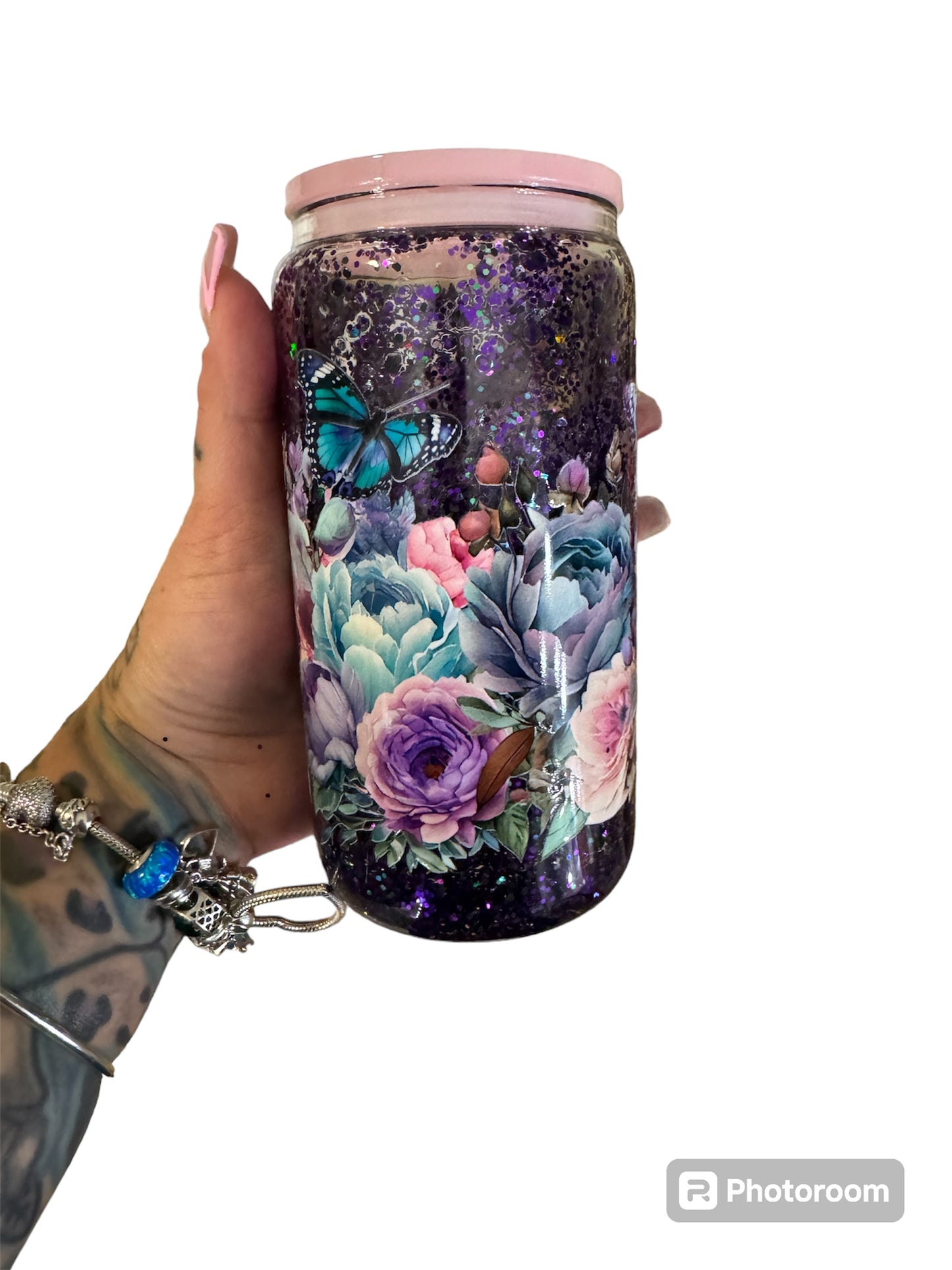 16oz butterfly snowglobe with acrylic lid