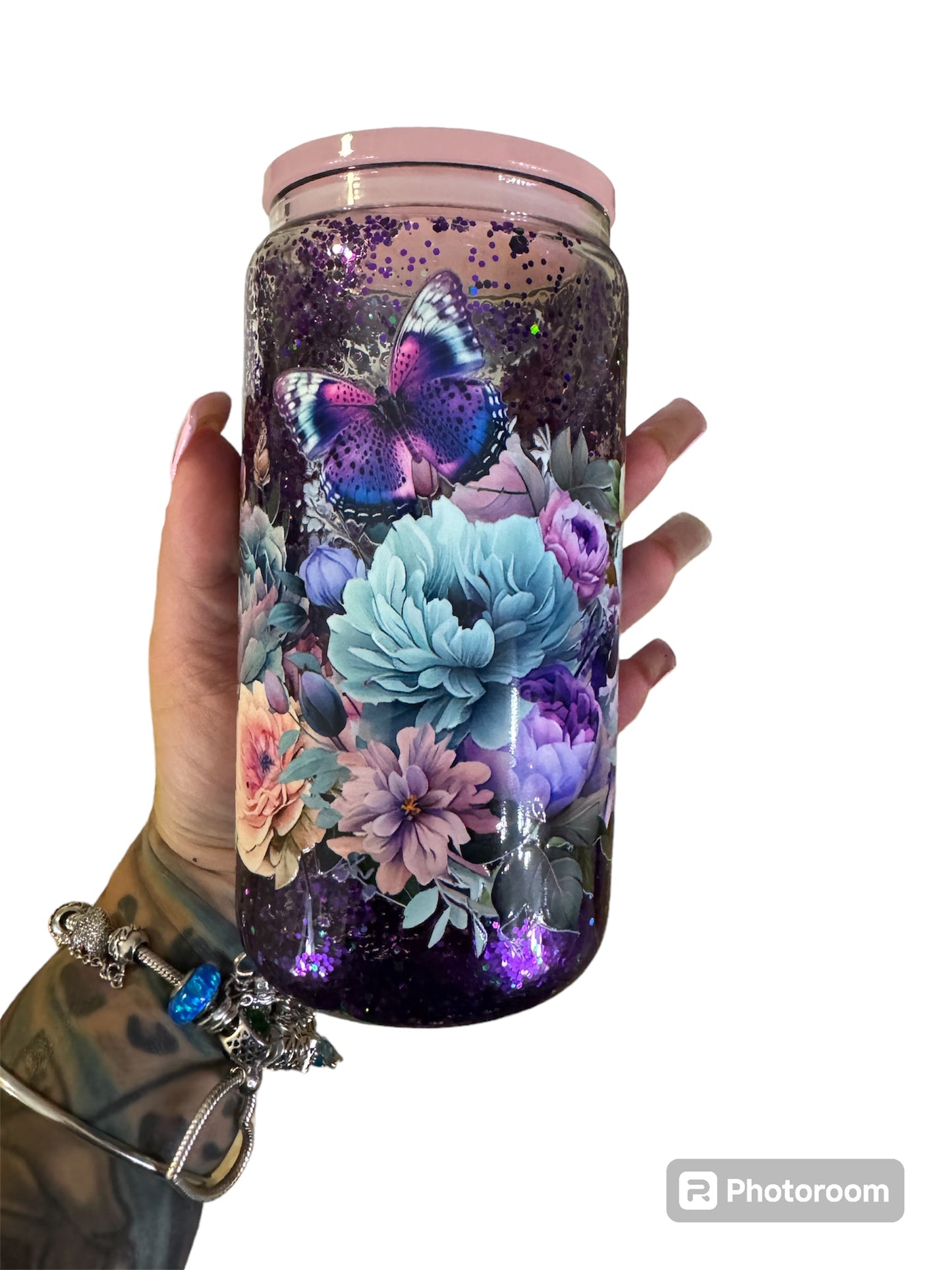 16oz butterfly snowglobe with acrylic lid