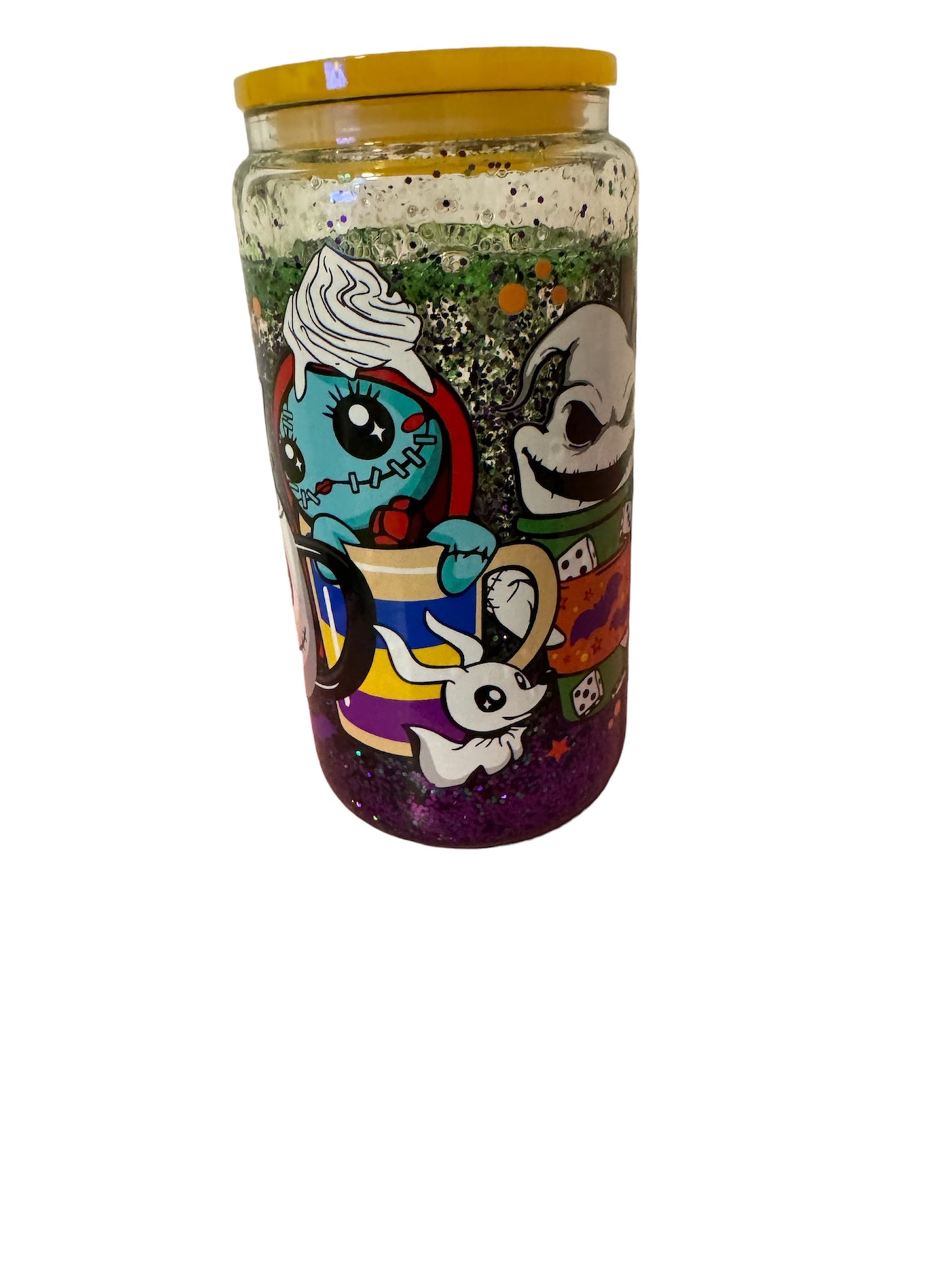 16oz snow globe nightmare before Christmas cup with acrylic lid