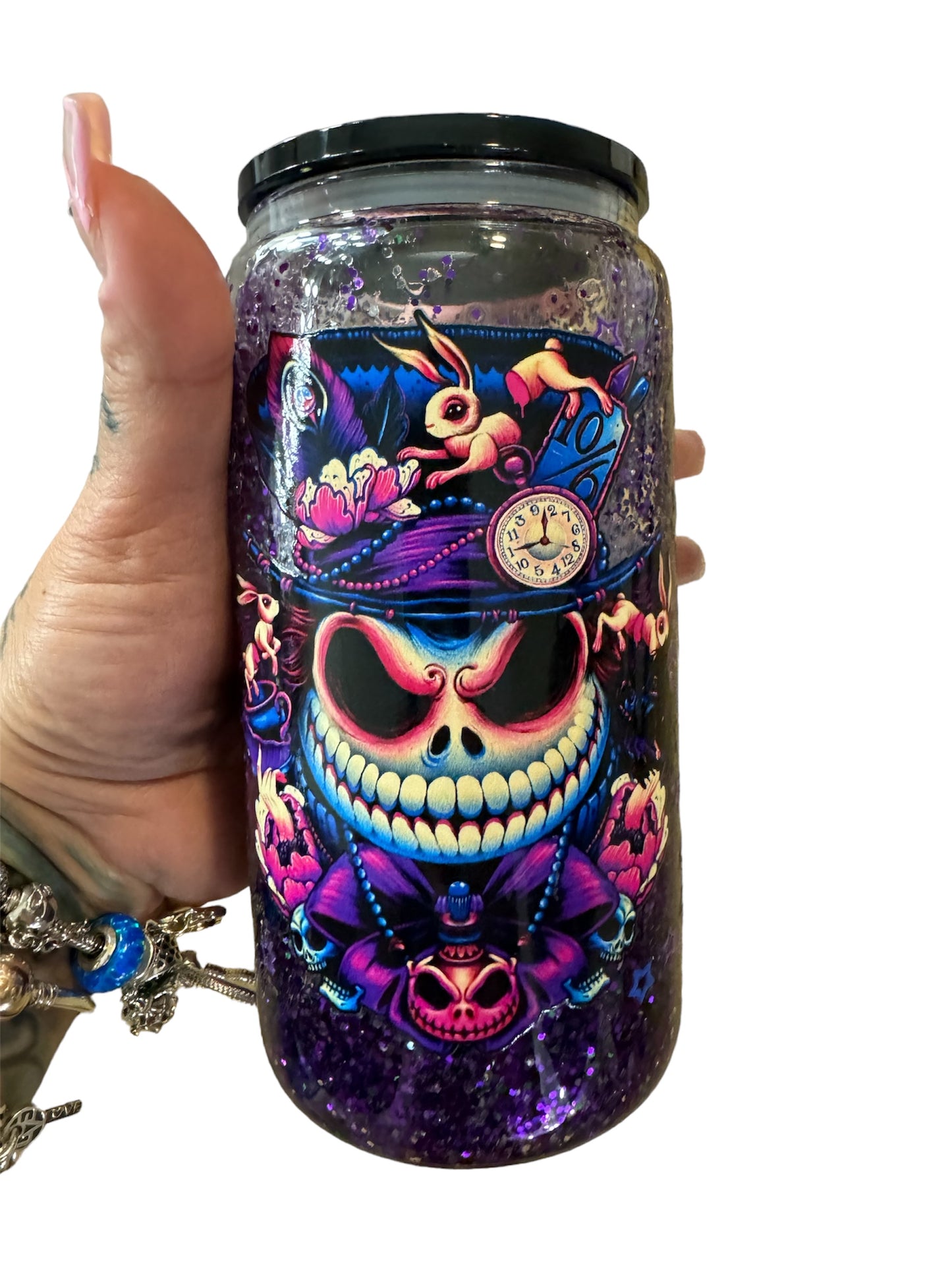 16oz snow globe nightmare before Christmas cup with acrylic lid