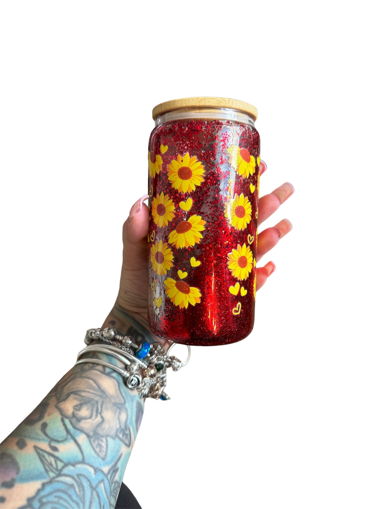 16oz sunflower peace and love snowglobe cup