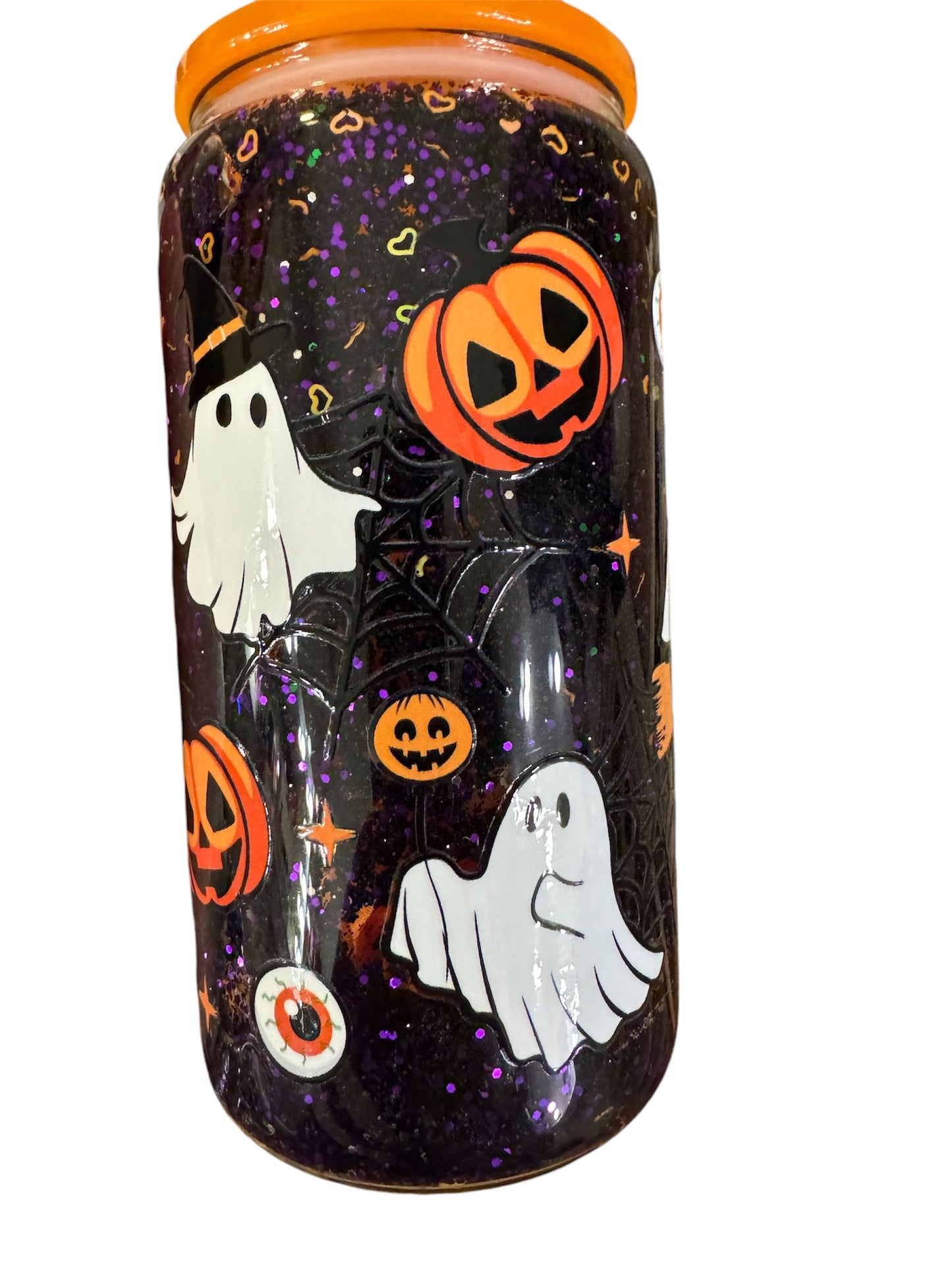 16oz Halloween ghost/pumpkin snowglobe cup w/acrylic lid