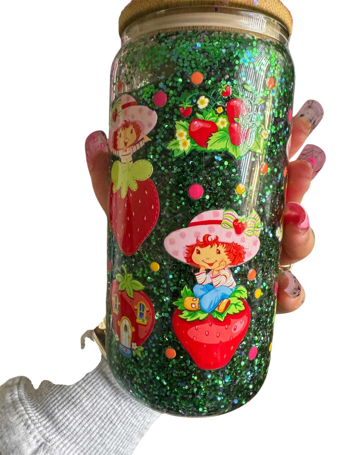 16oz strawberry snowglobe cup w/decorated lid