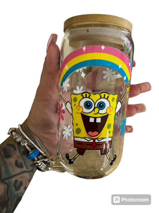 16oz SpongeBob glass cup