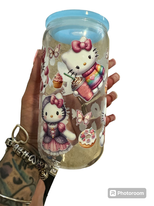 16 oz Hello kitty glass cup w/acrylic cup