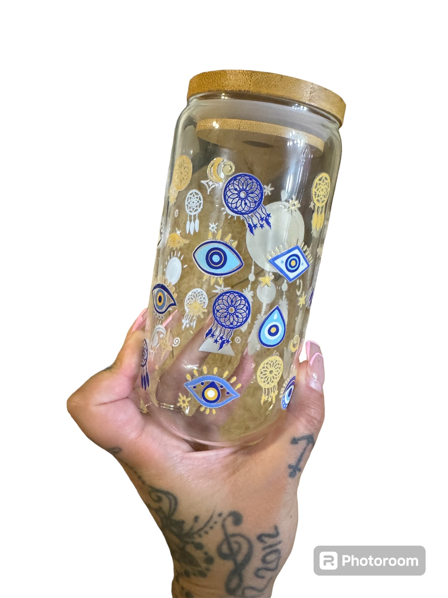 16oz evil eye glass cup