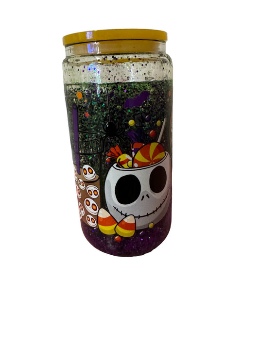 16oz snow globe nightmare before Christmas cup with acrylic lid