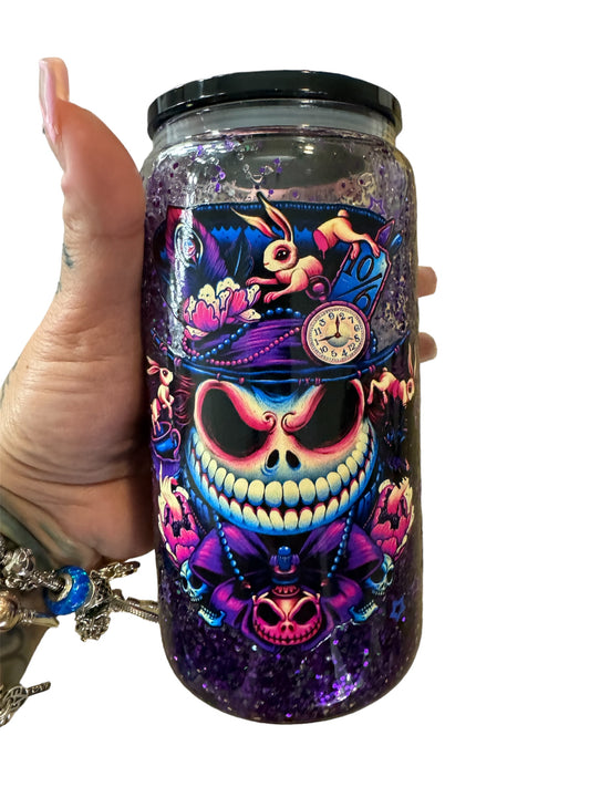 16oz snow globe nightmare before Christmas cup with acrylic lid