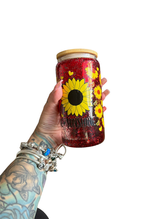 16oz sunflower peace and love snowglobe cup