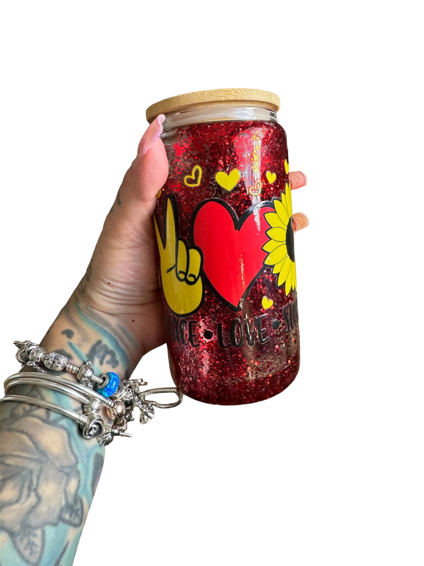 16oz sunflower peace and love snowglobe cup