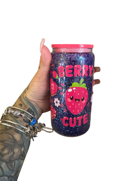 16oz snowglobe Berry cute cup with acrylic lid