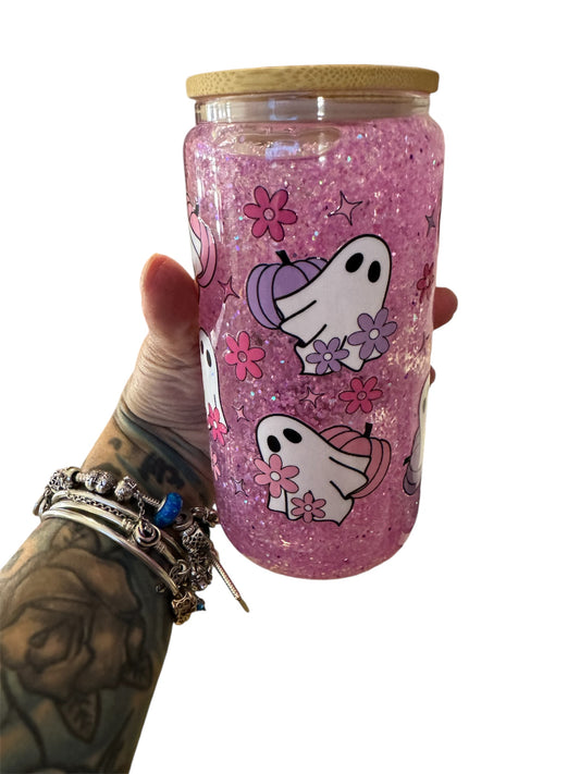 16oz pink ghost snowglobe cup