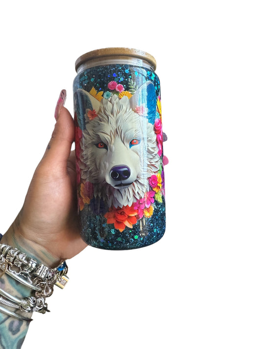 16oz wolf glass snowglobe