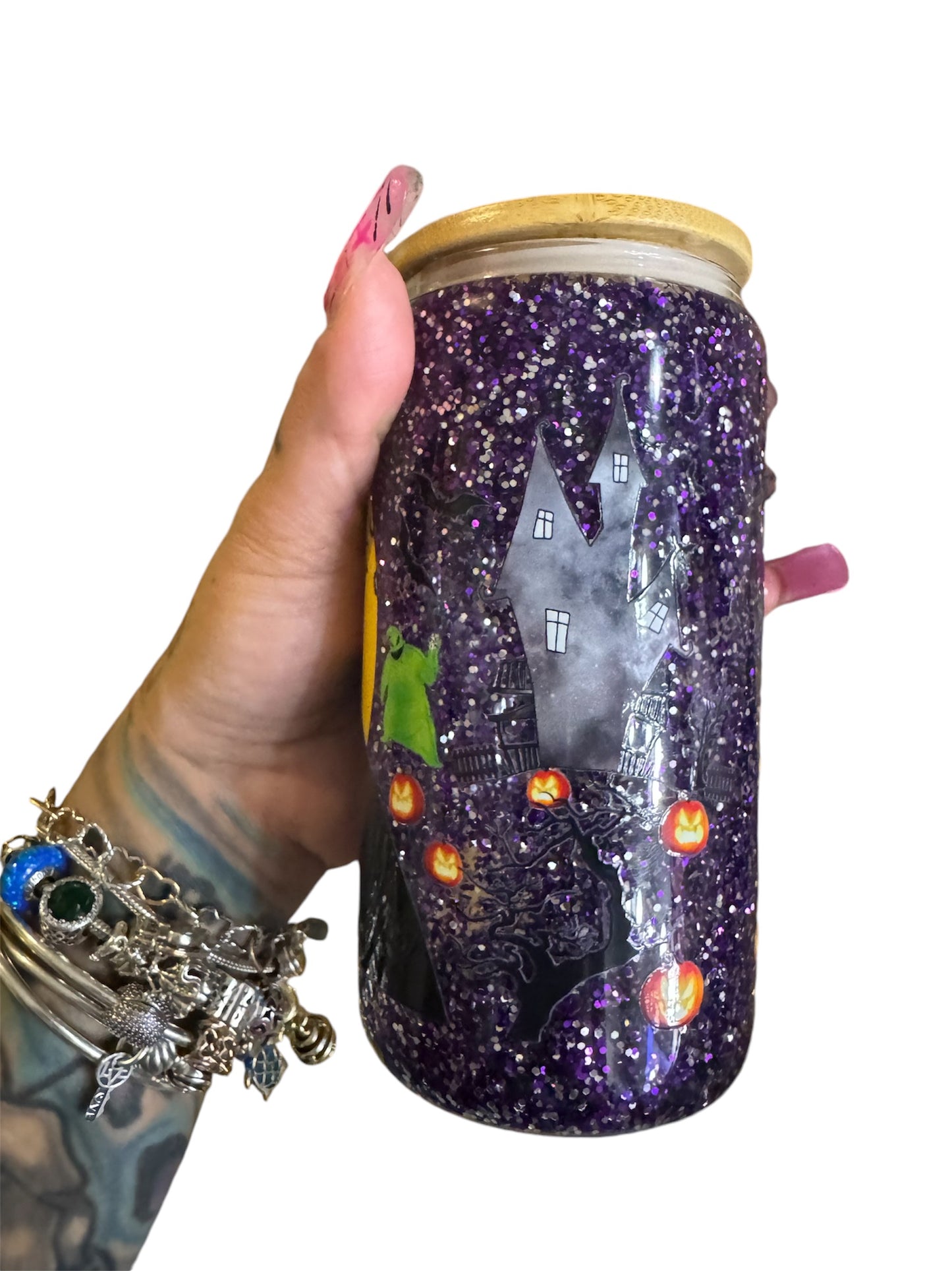 16oz caracter snowglobe glass cup